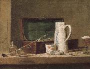 Jean Baptiste Simeon Chardin Pipe tobacco and alcohol containers browser Spain oil painting artist